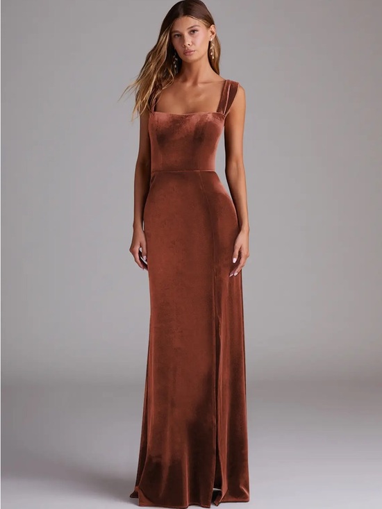 Azazie Dresses & Skirts - Azazie Terracotta Velvet Junia Bridesmaid Dress - NWT